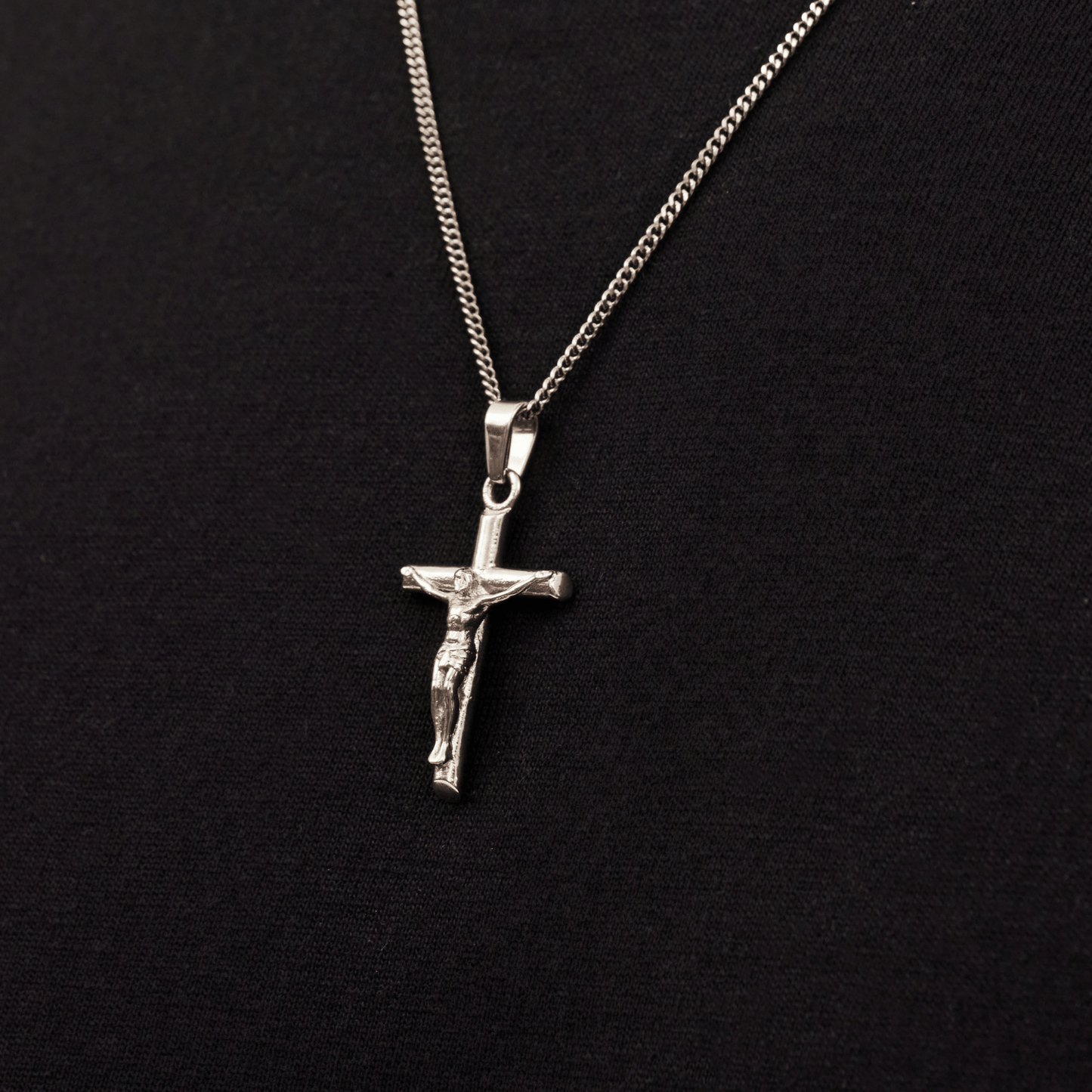 Silver Crucifix Pendant | Men | Stainless Steel | Cuban Chain | Water Resistant | Steven & Levon