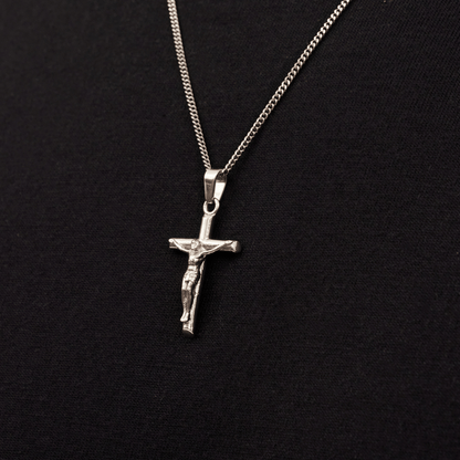 Silver Crucifix Pendant | Men | Stainless Steel | Cuban Chain | Water Resistant | Steven & Levon