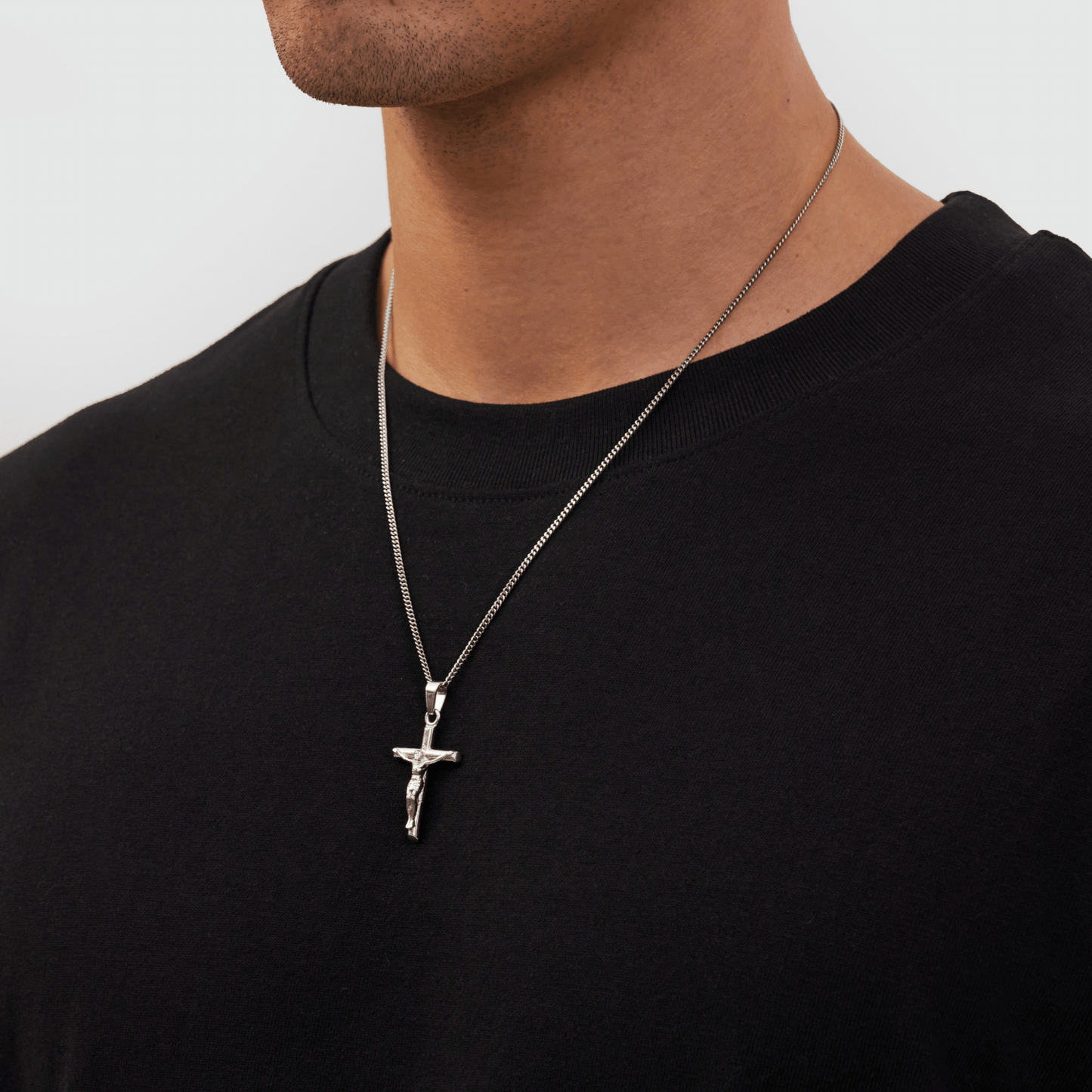 Silver Crucifix Pendant | Men | Stainless Steel | Cuban Chain | Water Resistant | Steven & Levon