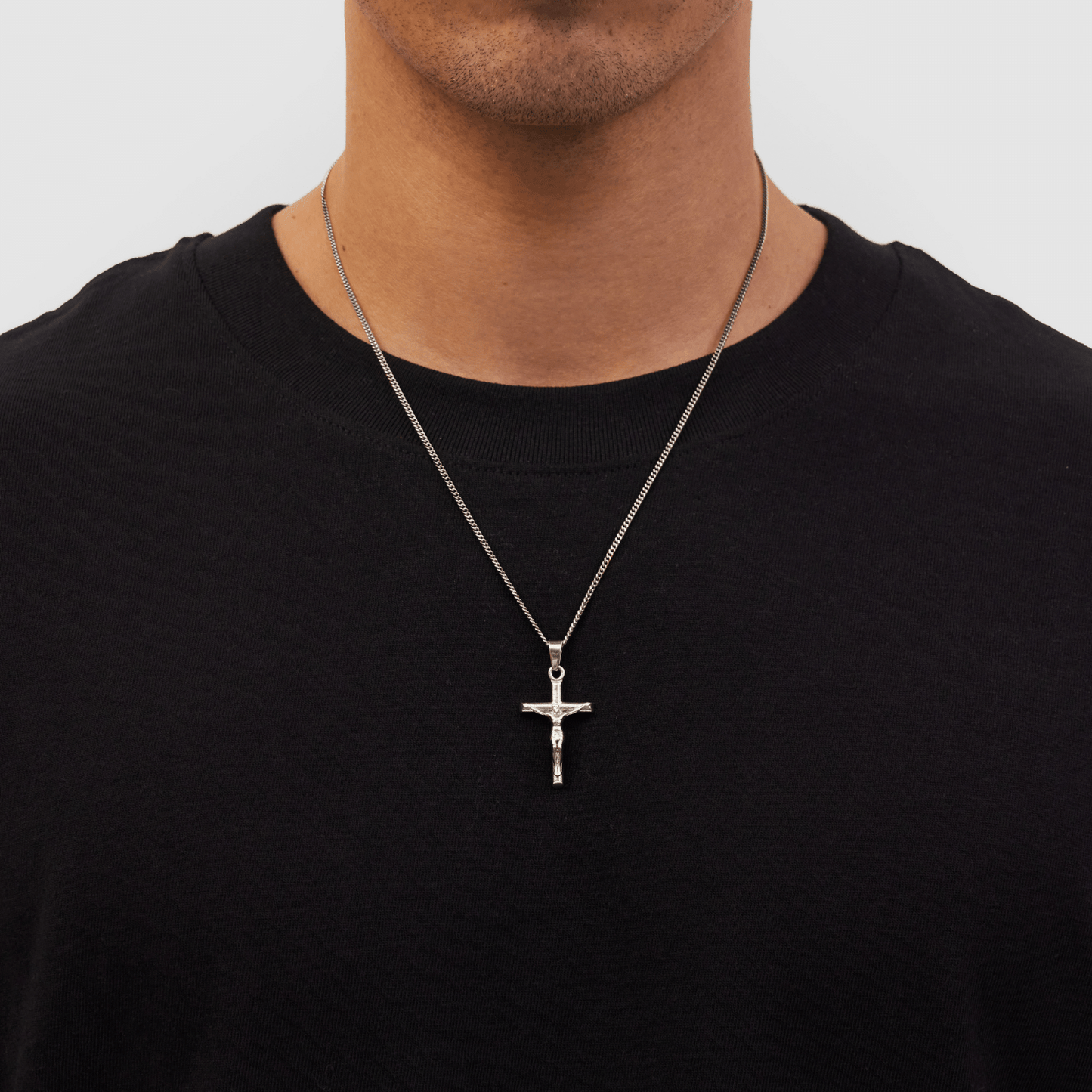 Silver Crucifix Pendant | Men | Stainless Steel | Cuban Chain | Water Resistant | Steven & Levon