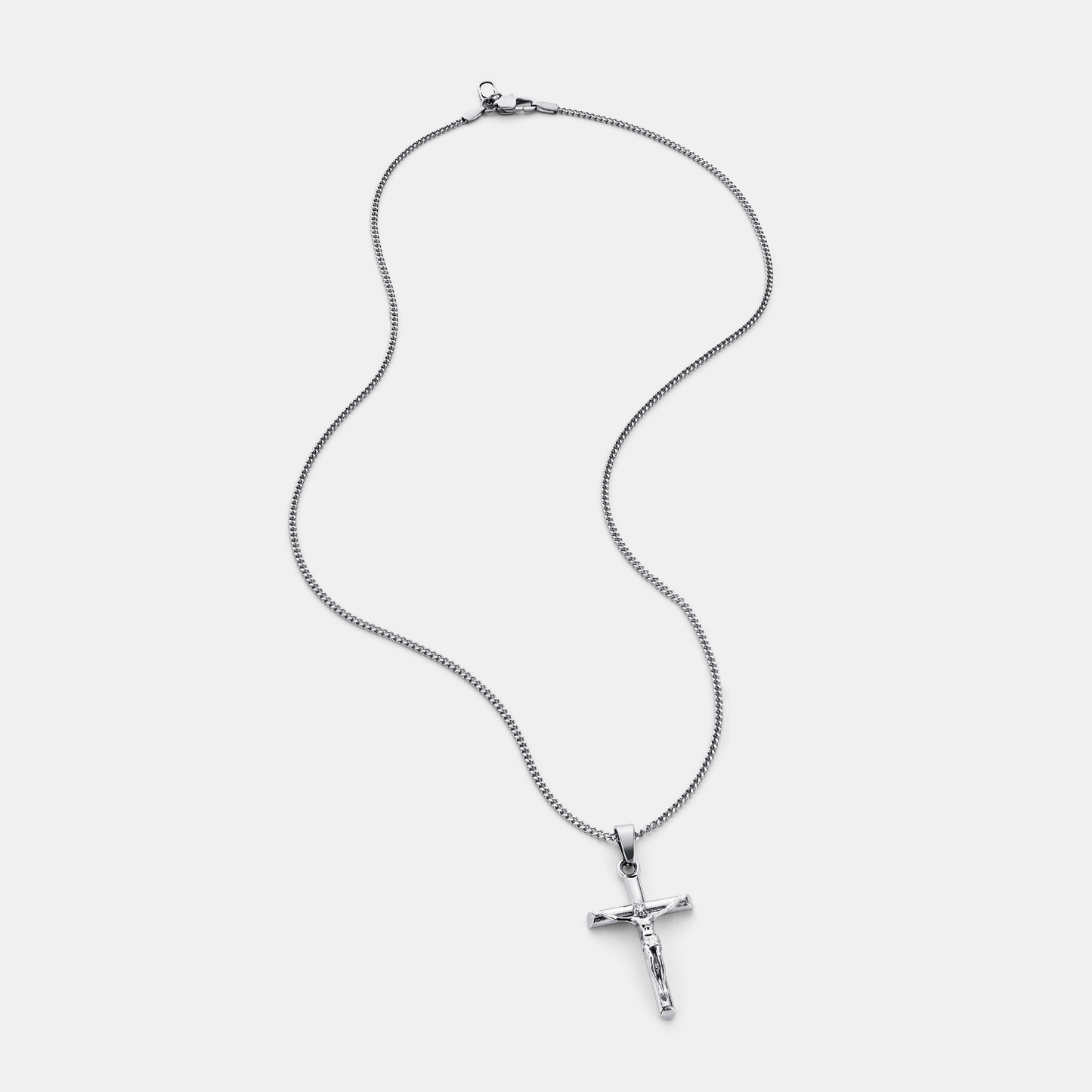 Silver Crucifix Pendant | Men | Stainless Steel | Cuban Chain | Water Resistant | Steven & Levon