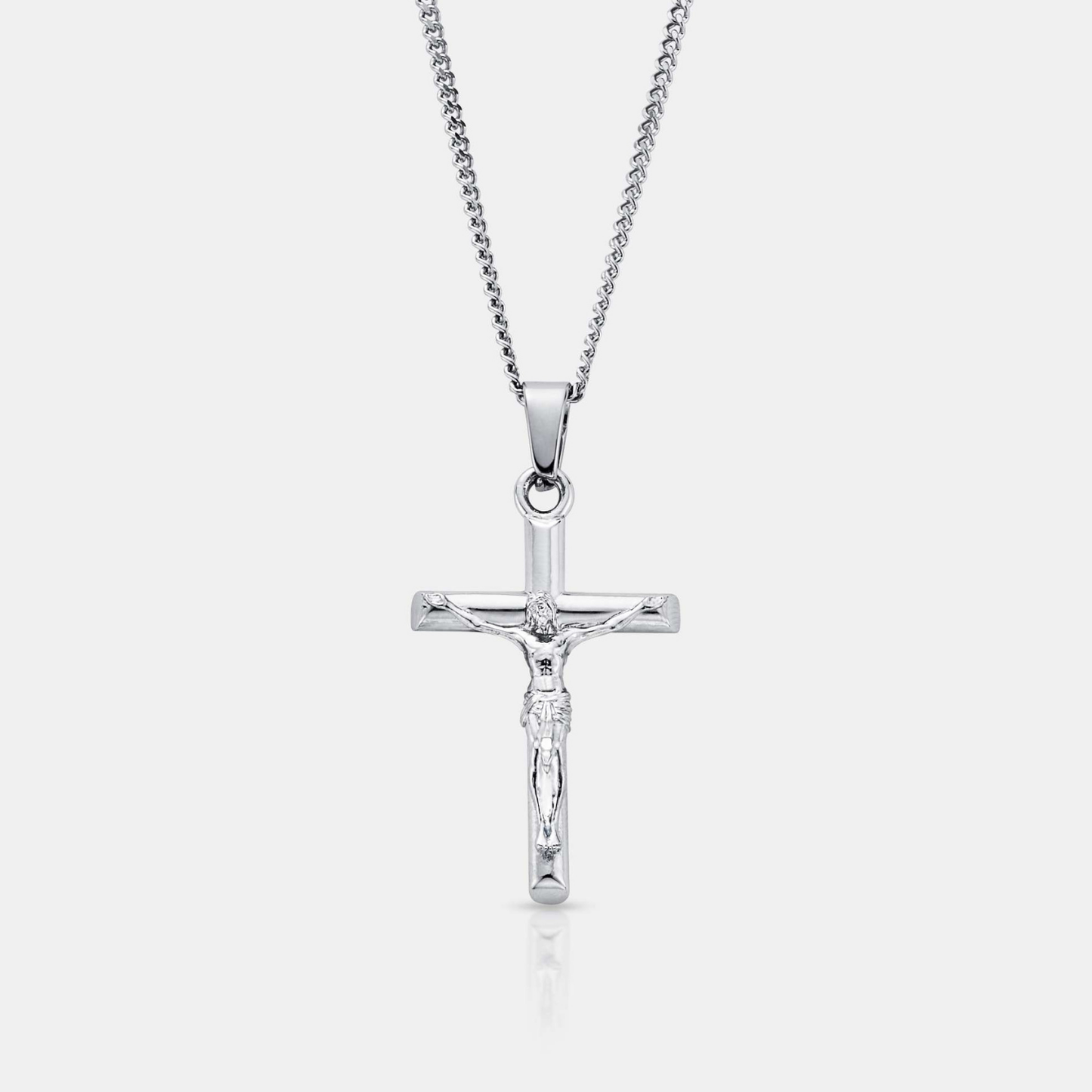 Silver Crucifix Pendant | Men | Stainless Steel | Cuban Chain | Water Resistant | Steven & Levon