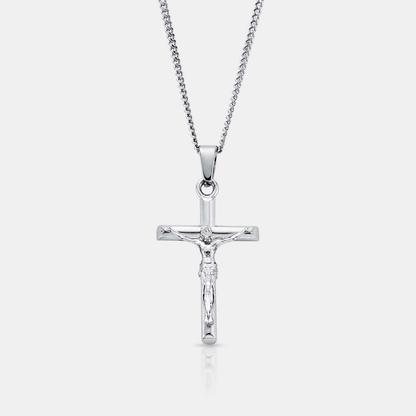 Silver Crucifix Pendant | Men | Stainless Steel | Cuban Chain | Water Resistant | Steven & Levon