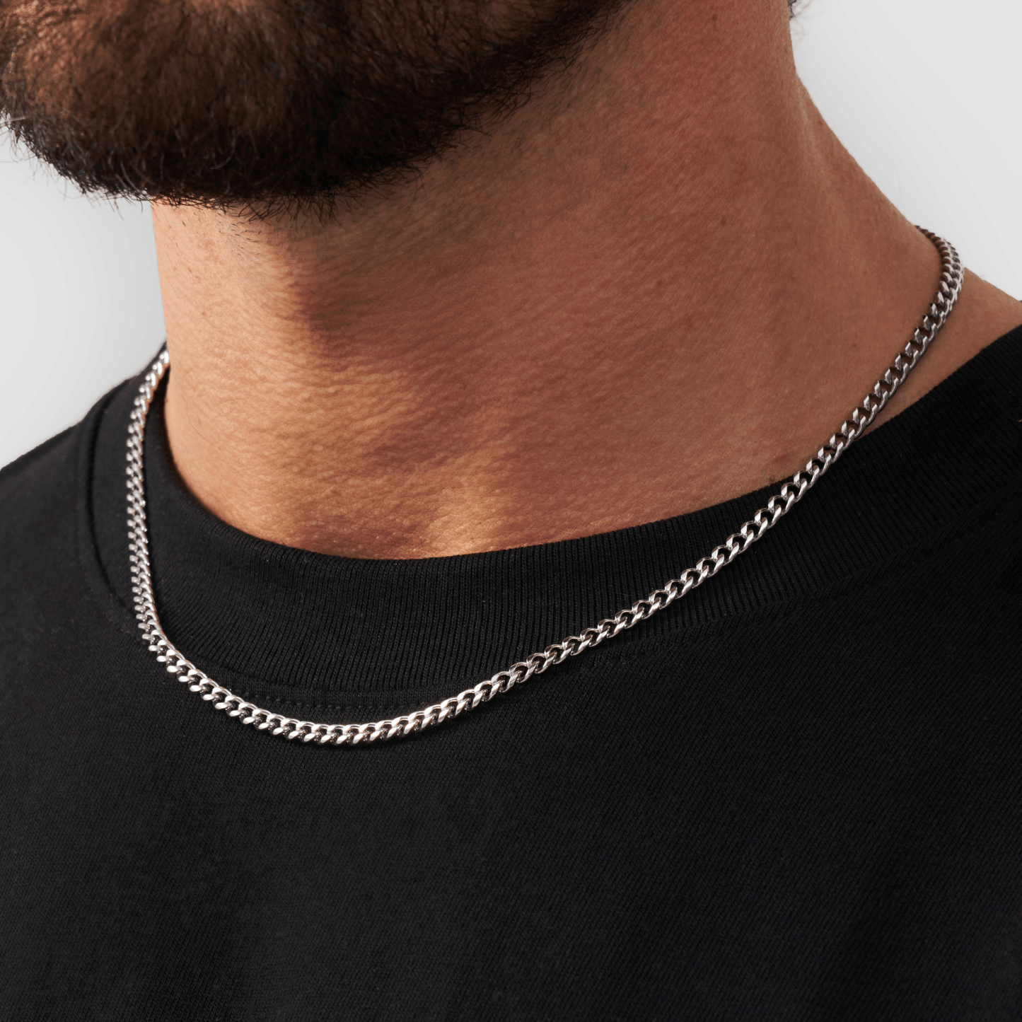 Men's Cuban Link Chain | 4mm | 316L Stainless Steel | Rhodium Finish | Silver | Steven & Levon