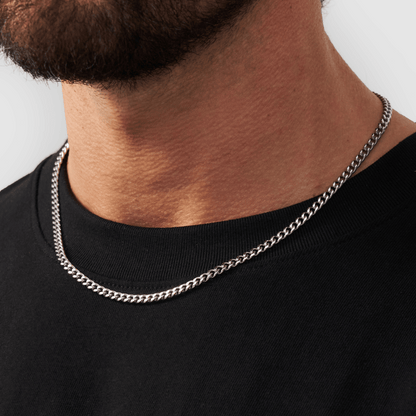 Men's Cuban Link Chain | 4mm | 316L Stainless Steel | Rhodium Finish | Silver | Steven & Levon