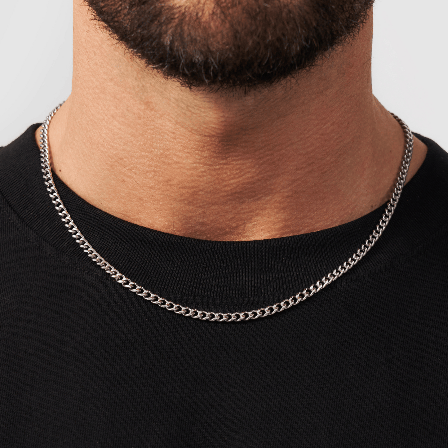 Men's Cuban Link Chain | 4mm | 316L Stainless Steel | Rhodium Finish | Silver | Steven & Levon