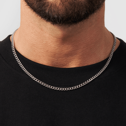 Men's Cuban Link Chain | 4mm | 316L Stainless Steel | Rhodium Finish | Silver | Steven & Levon