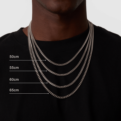 Men's Cuban Link Chain | 4mm | 316L Stainless Steel | Rhodium Finish | Silver | Steven & Levon