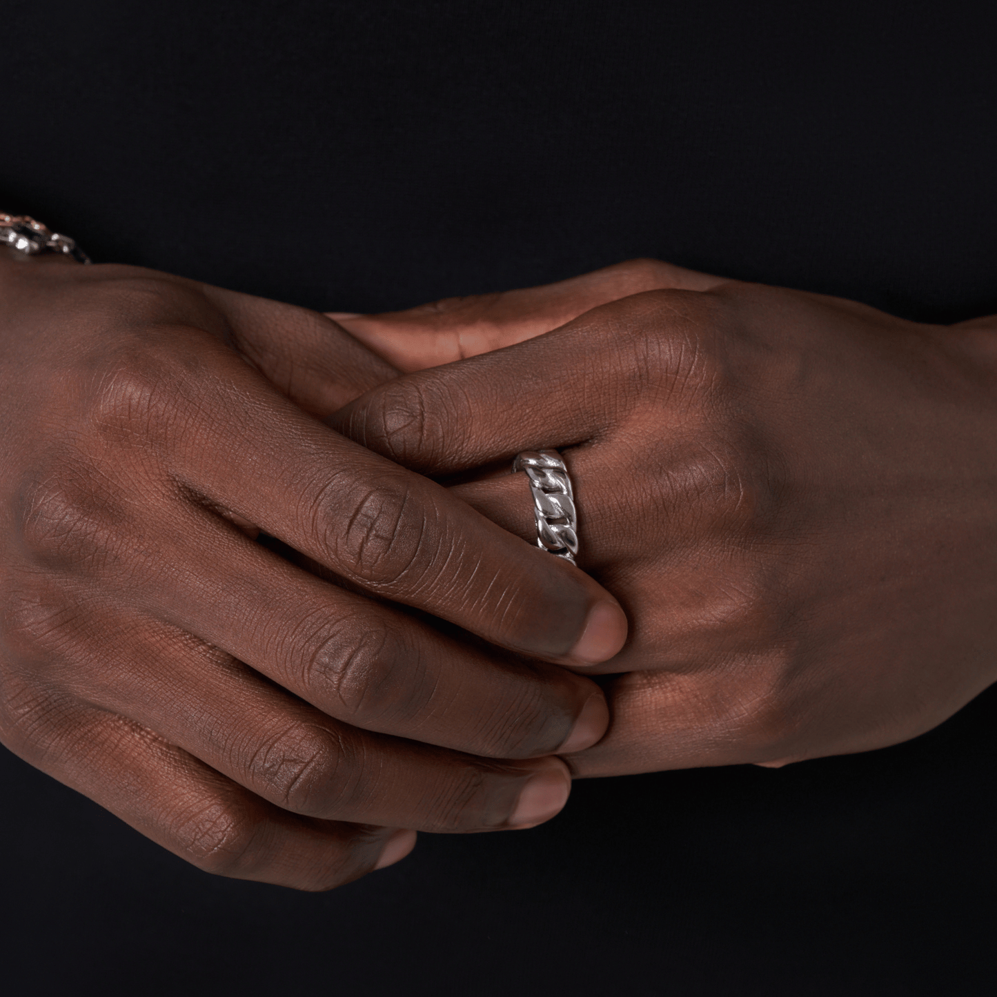 Half Iced Cuban Band Ring | Silver | Unisex | Stainless Steel | 8mm | Cubic Zirconia | Steven & Levon