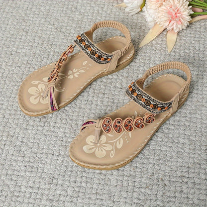 Elegant Beaded Toe Post Sandals | Women | Adjustable Ankle Strap | Beaded T-Bar Buckle Design | Summer Holiday Sandals | Steven & Levon