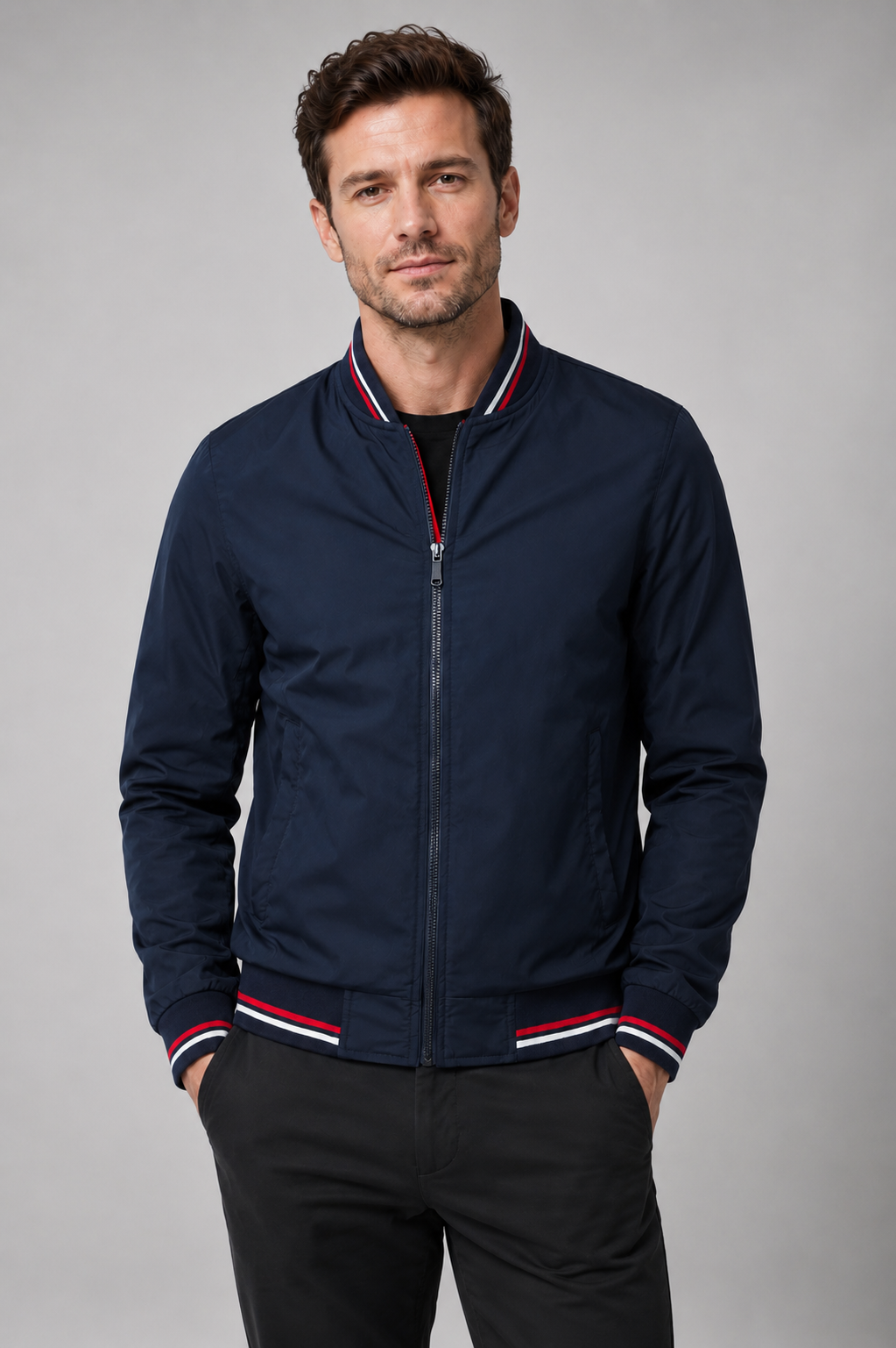 Men's Classic Bomber Jacket | Ribbed Trim | Zip Front | Lightweight | Smart Casual | Steven & Levon