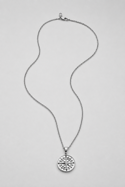 Silver Compass Pendant | Men | Stainless Steel | Nautical Design | Statement Necklace | Steven & Levon