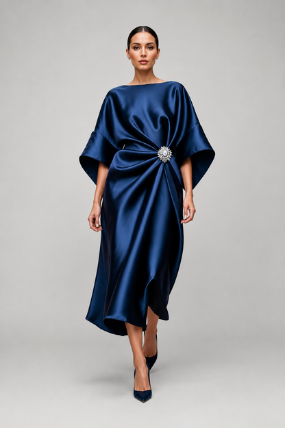 Women's Dress | Draped Evening Dress | Jewel Detail | Elegant Fit | Steven & Levon