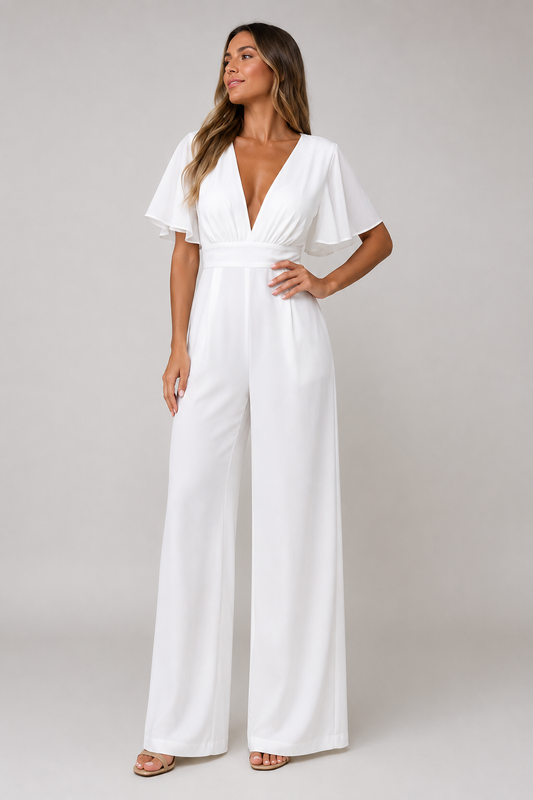 Women's Ruffle Sleeve Jumpsuit | Wide Leg | Elegant Relaxed Fit | Steven & Levon