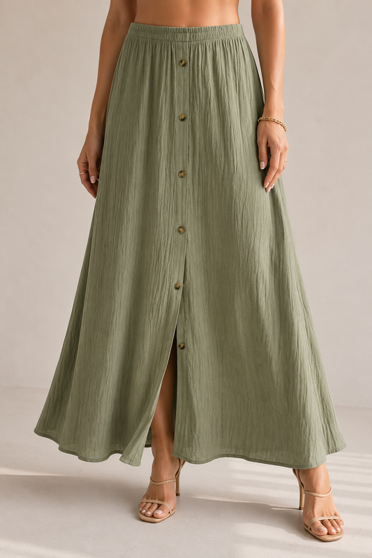 Long Monochrome Maxi Skirt | Women | High-Waisted | Flowy A-Line | Minimalist Everyday Skirt | Steven & Levon