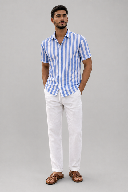 Men's Linen Co-Ord Set | Short Sleeve Button Shirt & Tailored Trousers | Steven & Levon