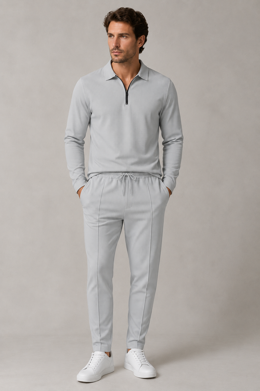 Men’s Long Sleeve Polo Shirt & Trouser Set | Men’s Co-Ord | Men | Cotton Blend | Relaxed Fit Casual Outfit | Steven & Levon