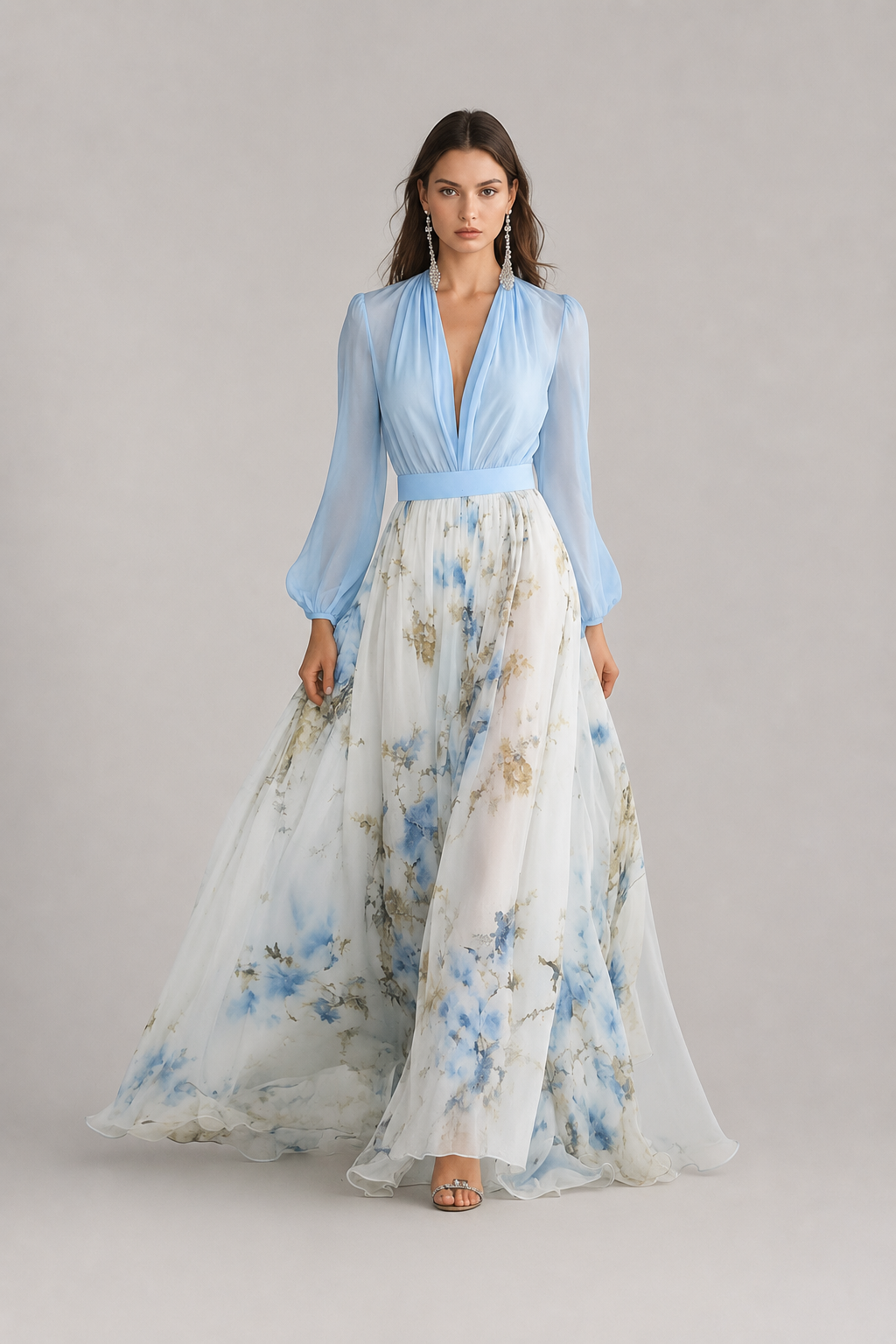 Abrile | Floral Neckline Maxi Dress | Women | Elegant Summer Dress | Steven & Levon