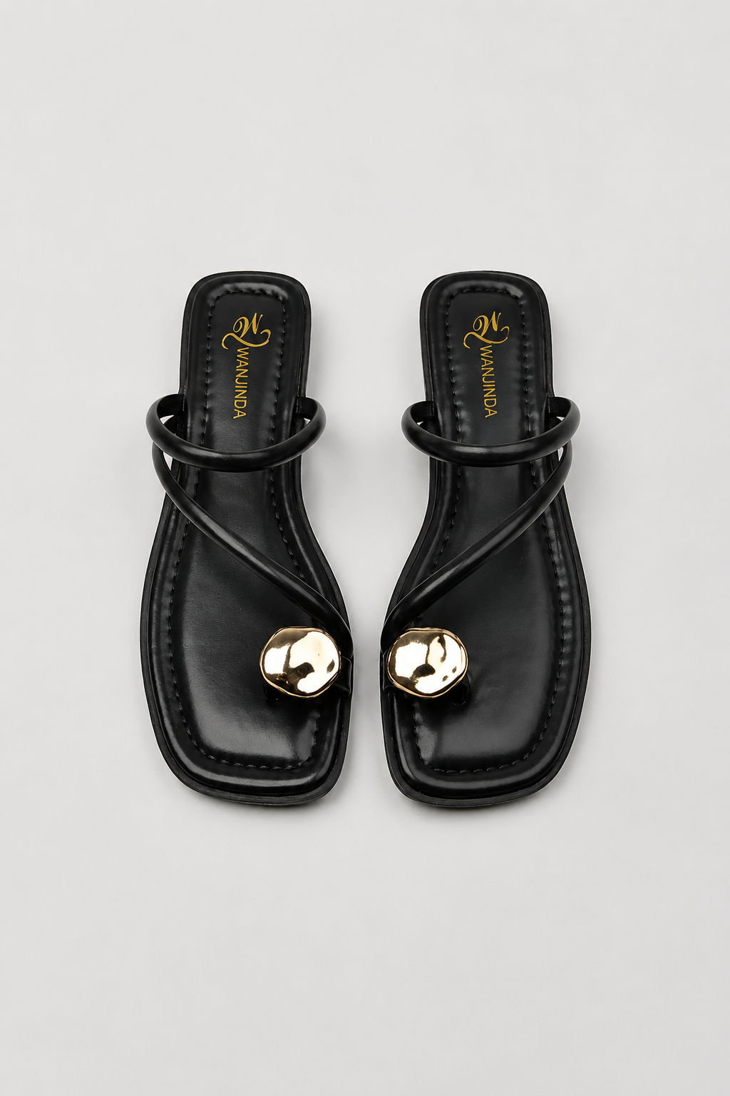 Women's Strappy Slide Sandals | Slip-On Flat Sandals | Faux Leather | Gold Accent Comfort Summer Slides | Steven & Levon