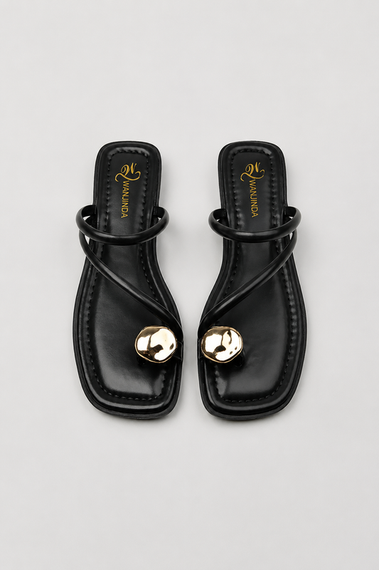 Women's Strappy Slide Sandals | Slip-On Flat Sandals | Faux Leather | Gold Accent Comfort Summer Slides | Steven & Levon