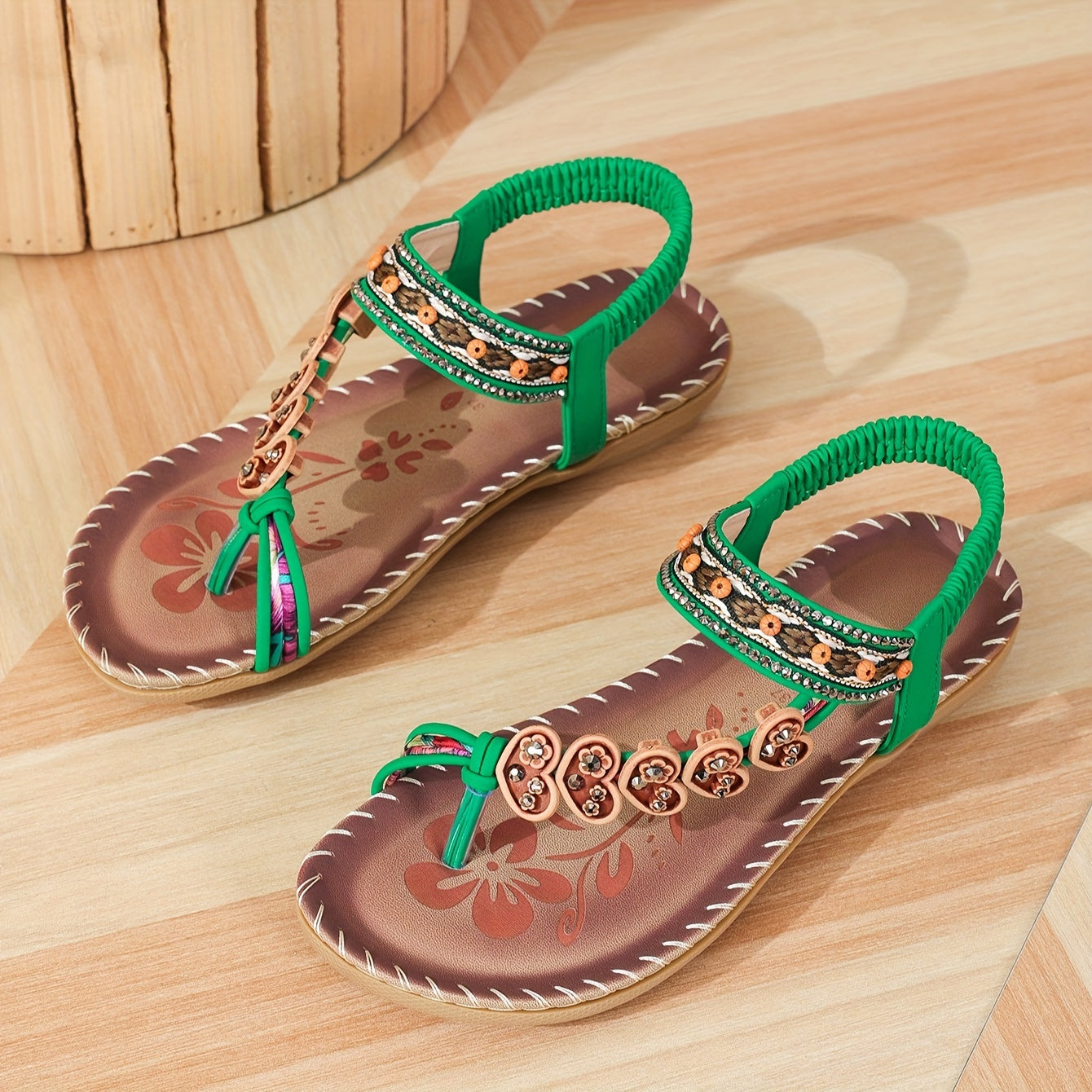 Elegant Beaded Toe Post Sandals | Women | Adjustable Ankle Strap | Beaded T-Bar Buckle Design | Summer Holiday Sandals | Steven & Levon