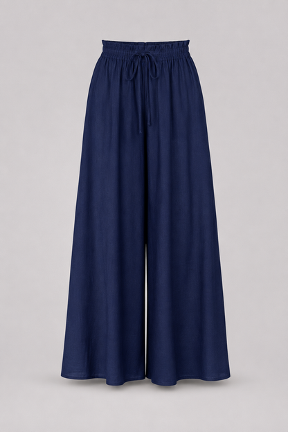 Linen Wide Leg Trousers | Women | High Waist | Drawstring | Side Pockets | Steven & Levon