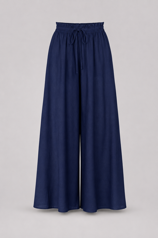 Linen Wide Leg Trousers | Women | High Waist | Drawstring | Side Pockets | Steven & Levon