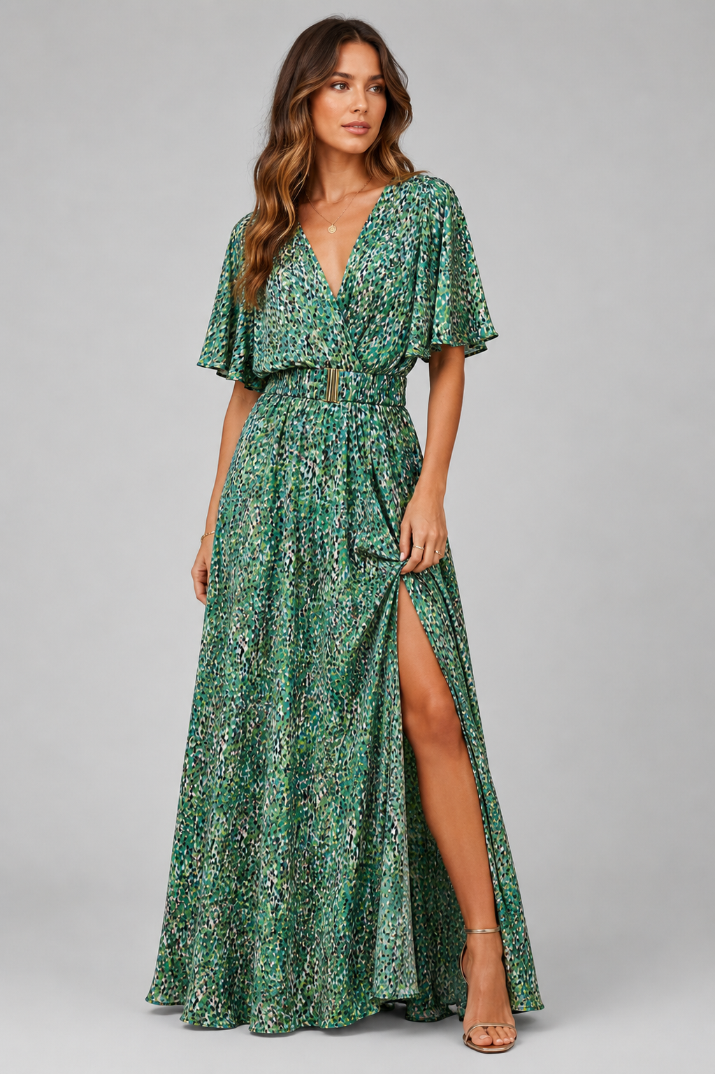 Maxi Dress | Women | Relaxed Fit | V-Neck Buckle Waist | Elegant Occasion Wear | Steven & Levon