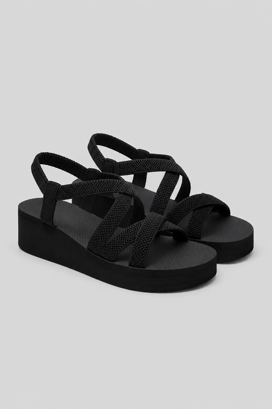 Women's Platform Wedge Sandals | Elastic Cross Strap | Lightweight EVA Sole | Ruffle Open Toe |Steven & Levon