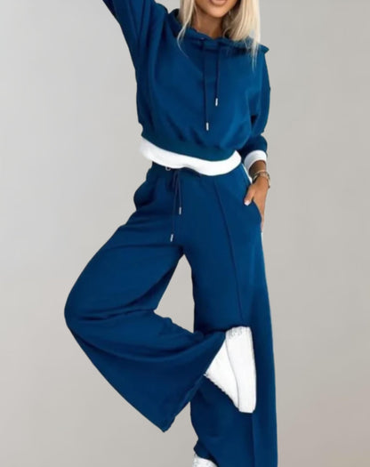 2-Piece Hooded Set | Women | Soft Fabric | Wide-Leg Trousers | Casual Comfort | Steven & Levon
