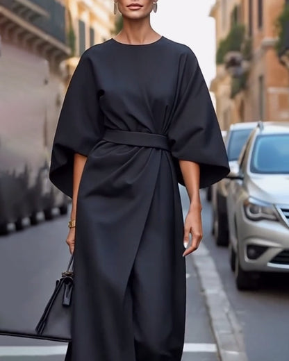 Elegant Belted Cape Sleeve Dress | Women’s Midi Occasion Dress | Steven & Levon