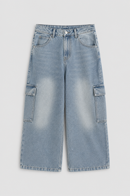 Kids Wide Leg Cargo Jeans | Boys & Girls | Loose Fit | Denim Trousers | Casual | Steven & Levon