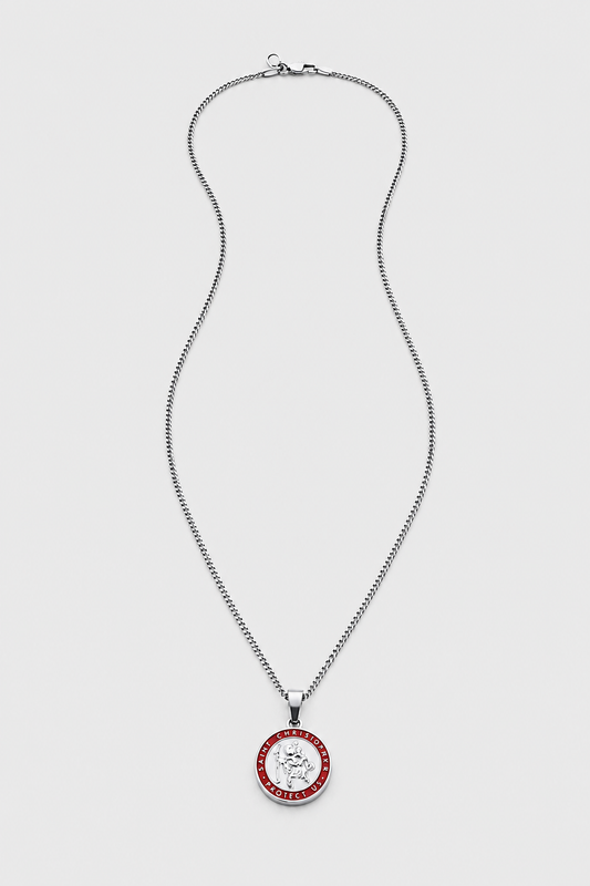 Silver Saint Christopher Pendant | Men | Stainless Steel | Enamel Religious Jewellery | Steven & Levon