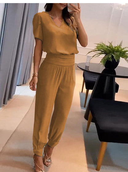 Women's Two-Piece Set | Puff-Sleeve Blouse & Harem Trousers | Regular Fit | Steven & Levon