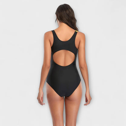Sporty Cut Out One Piece Swimsuit | Women | Soft Stretch Swim Fabric | Athletic Fit Open Back Design | Steven & Levon