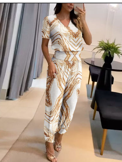 Women's Two-Piece Set | Puff-Sleeve Blouse & Harem Trousers | Regular Fit | Steven & Levon