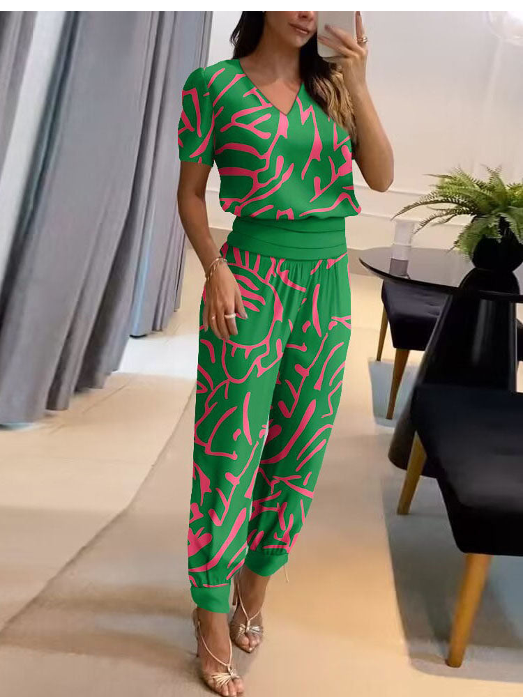 Women's Two-Piece Set | Puff-Sleeve Blouse & Harem Trousers | Regular Fit | Steven & Levon