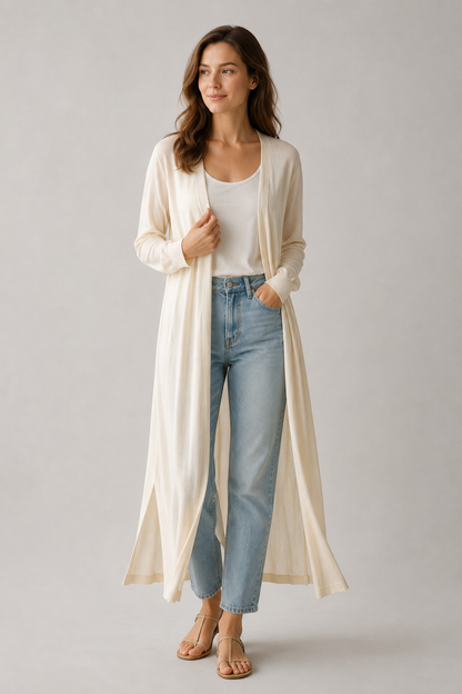 Longline Cardigan | Women | Lightweight Knit | Open Front Layering | Steven & Levon