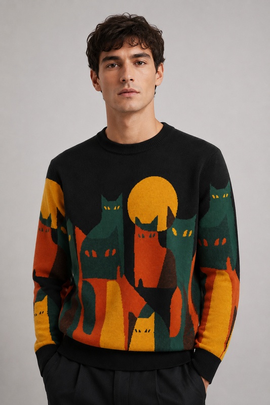 Graphic Knitted Jumper | Men's Crew Neck Pullover | Relaxed Fit | Soft Knit Sweater | Steven & Levon