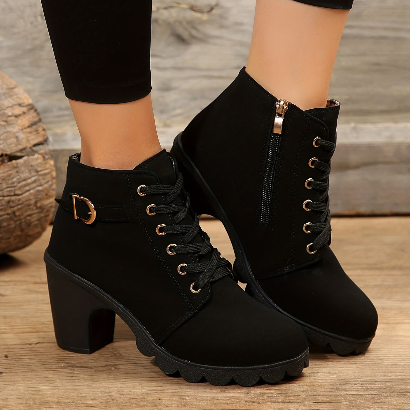 Block Heel Lace-Up Ankle Boots for Women | Side Zip | Combat Style | Steven & Levon