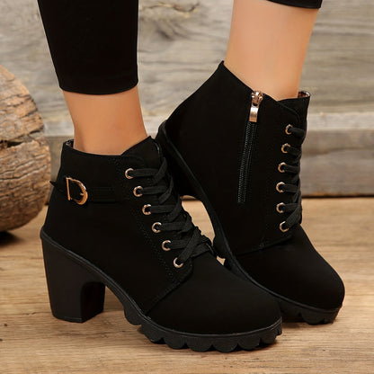 Block Heel Lace-Up Ankle Boots for Women | Side Zip | Combat Style | Steven & Levon