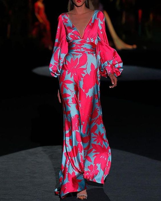 Elegant Maxi Dress | V-Neck  | Women | Lightweight Fabric | Long Sleeve Evening Dress | Steven & Levon