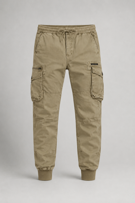Men’s Drawstring Cargo Joggers | Cuffed Utility Trousers | Relaxed Fit Cotton Blend | Casual Streetwear | Steven & Levon