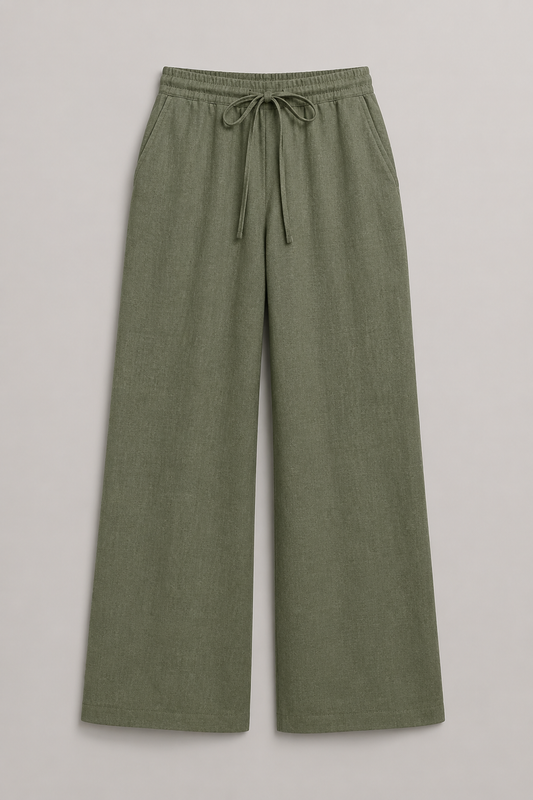 Women's Linen Wide-Leg Trousers | High-Waisted Drawstring Breathable Casual Pants | Steven & Levon