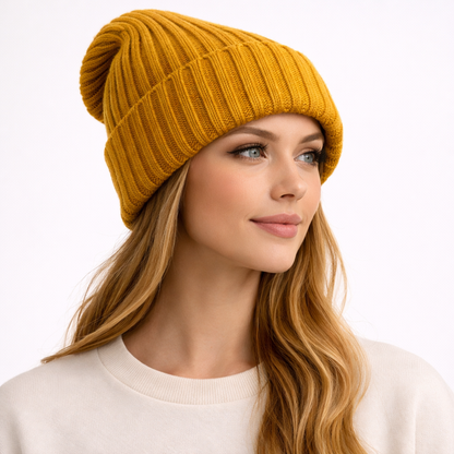Beanivelle - Ribbed Knit Fold-Up Beanie  Winter Warmth Everyday