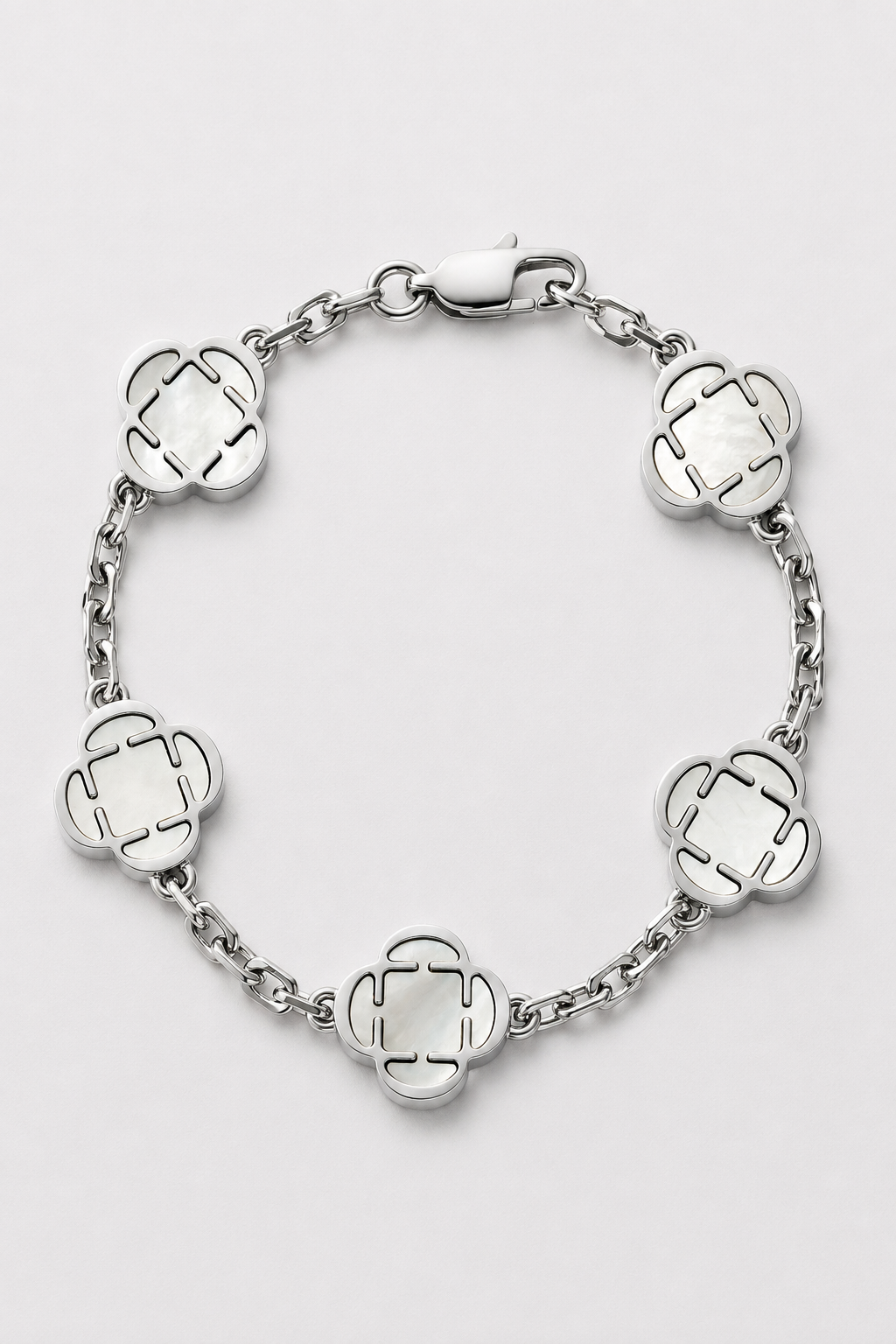 White Clover Stone Bracelet | Men | Stainless Steel | Silver & Gold | Clover Design | Steven & Levon