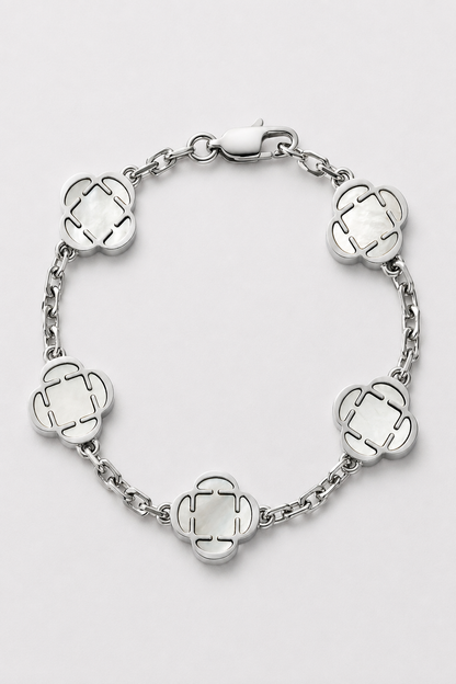 White Clover Stone Bracelet | Men | Stainless Steel | Silver & Gold | Clover Design | Steven & Levon
