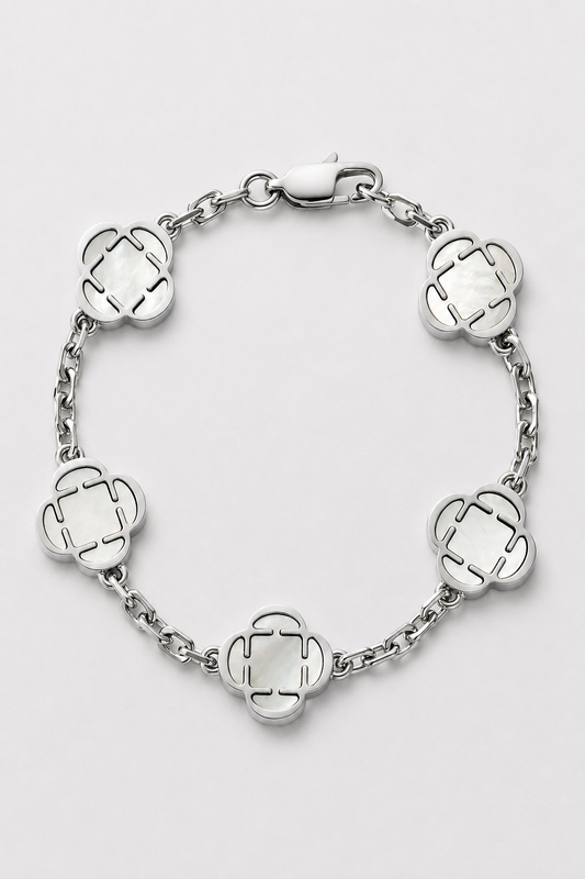 White Clover Stone Bracelet | Men | Stainless Steel | Silver & Gold | Clover Design | Steven & Levon