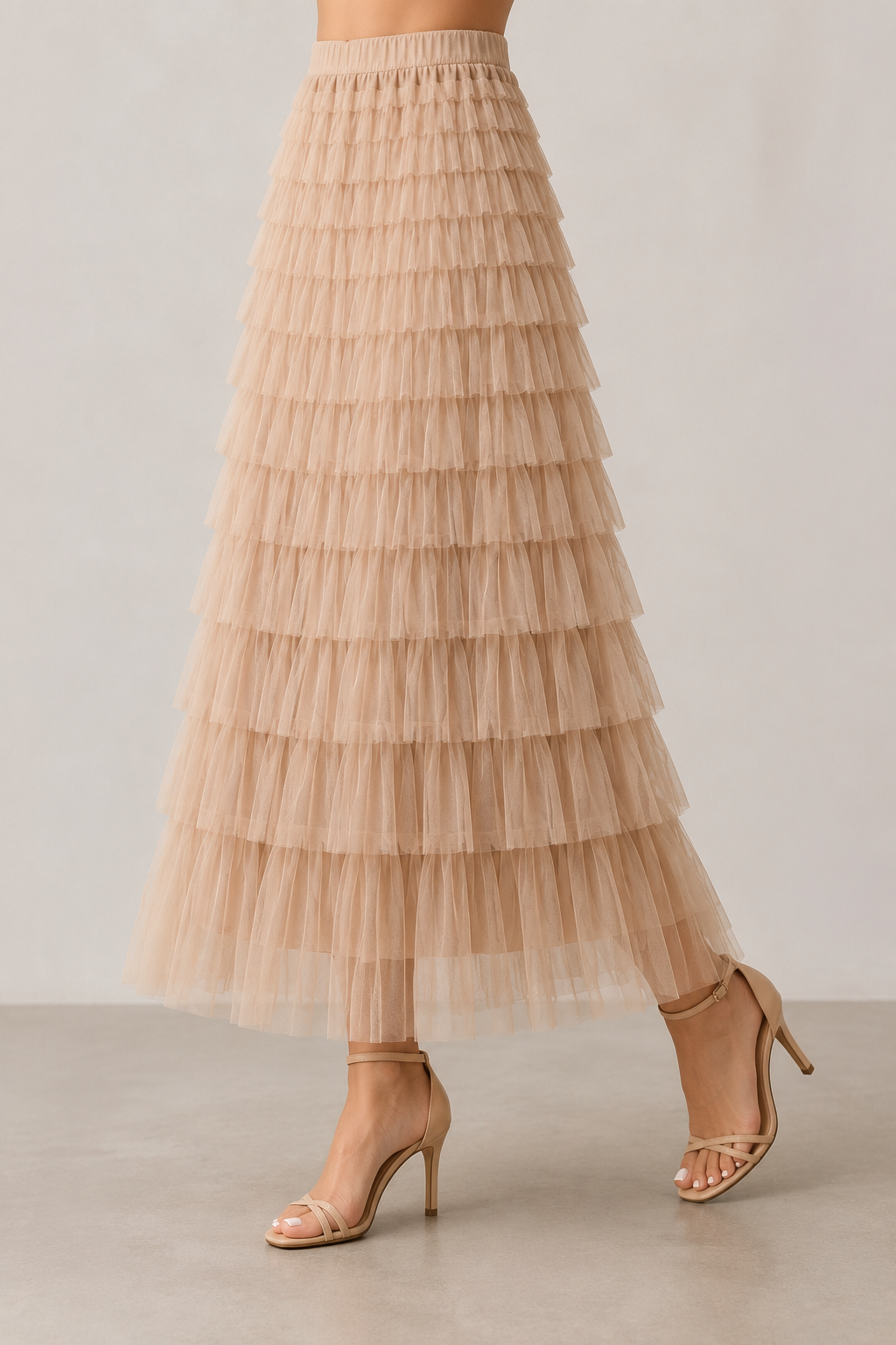 Tulle Maxi Skirt | Women | Layered Tulle | Elastic Waistband | Flowy A-Line Skirt | Steven & Levon