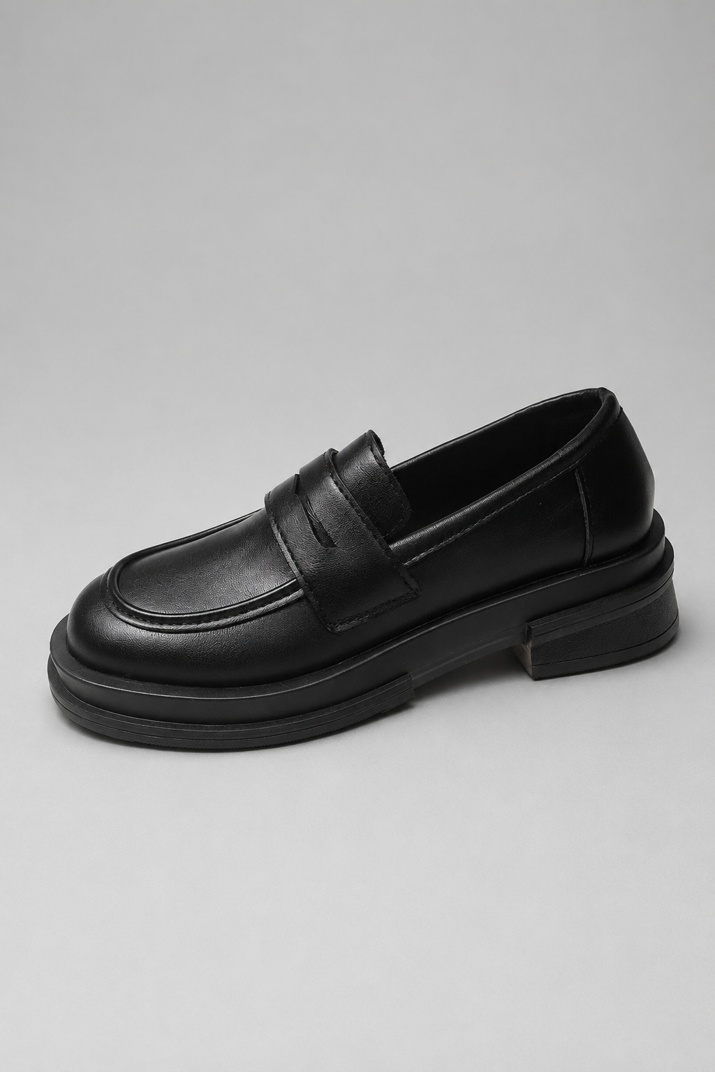 Women's Penny Loafers | Platform Sole | Slip-On | Black Leather Look | Casual Shoes | Steven & Levon